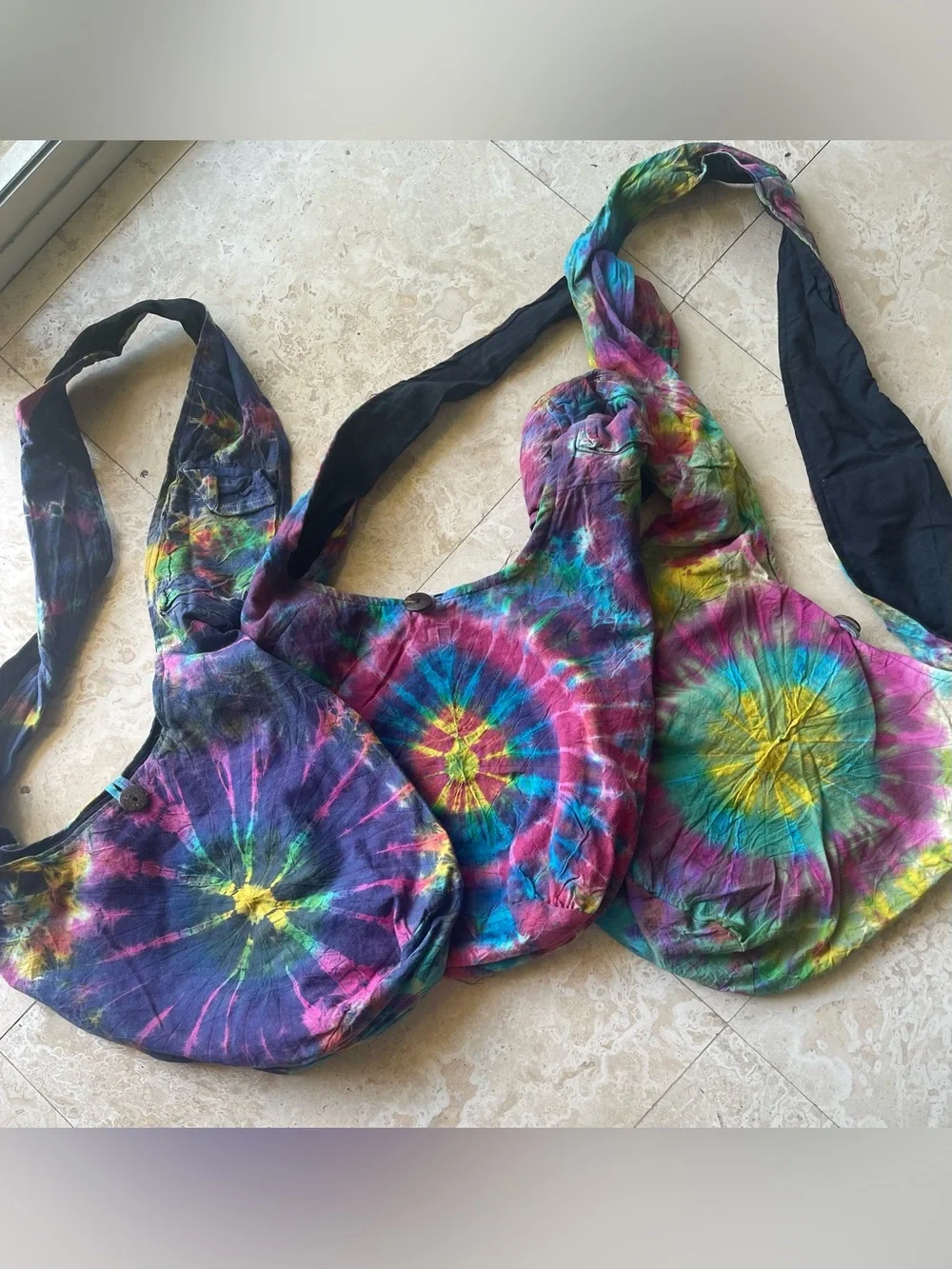 Boho Tie Dye Cotton Crossbody Hobo Bag In Green And Pink  Brand New - Picture 10 of 13
